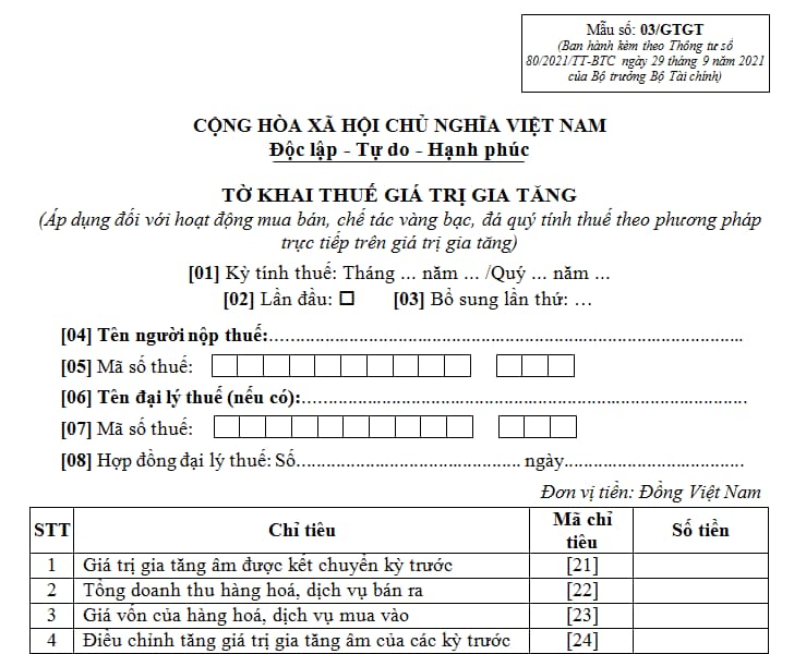 Mẫu 03 GTGT