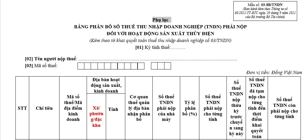 Mẫu số 03-8B/TNDN