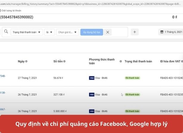 Quy định về chi phí quảng cáo facebook, google hợp lý