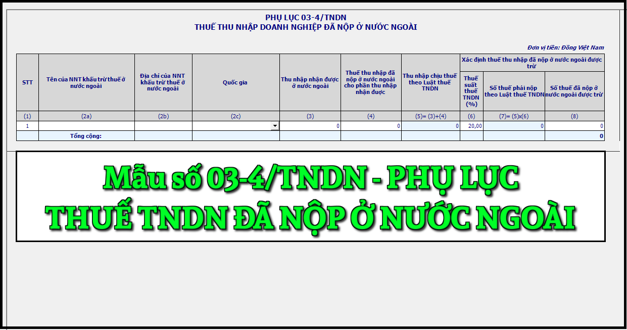 Mẫu số 03-4-TNDN Phụ lục thuế thu nhập doanh nghiệp đã nộp ở nước ngoài theo TT 80-2021