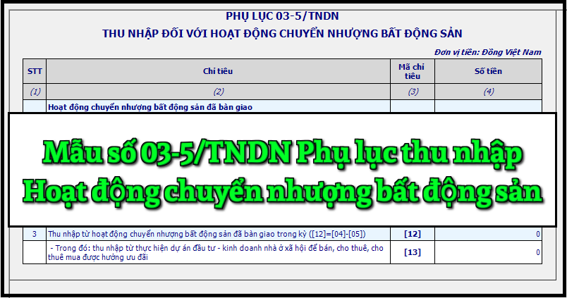 Mẫu số 03-5/TNDN Phụ lục thu nhập đối với hoạt động chuyển nhượng bất động sản theo TT 80/2021