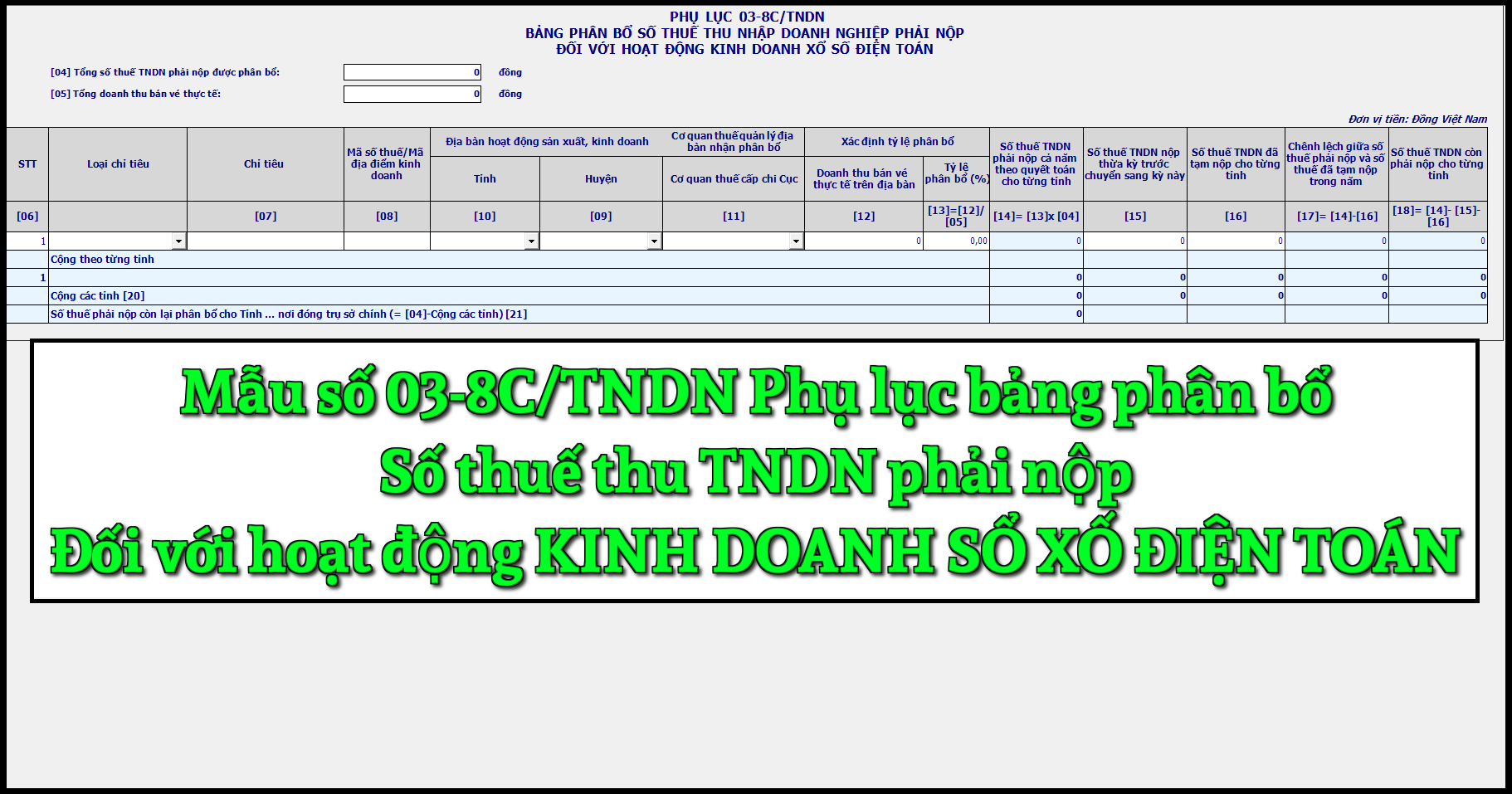 Mẫu số 03-8C/TNDN Phụ lục bảng phân bổ số thuế thu nhập doanh nghiệp phải nộp