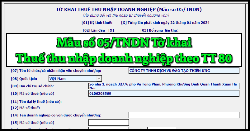 Mẫu số 05/TNDN Tờ khai thuế thu nhập doanh nghiệp theo TT 80/2021