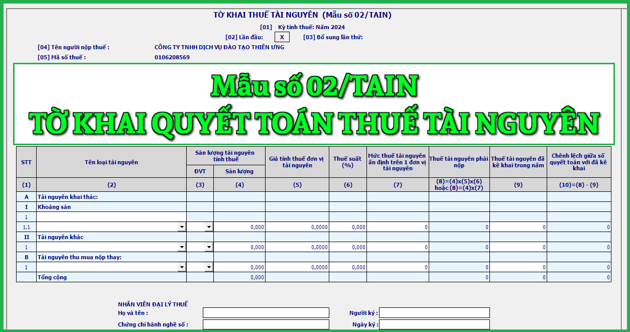 Mẫu số 02/TAIN Tờ khai quyết toán thuế tài nguyên theo TT 80/2021