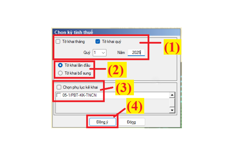 chọn kỳ tính thuế
