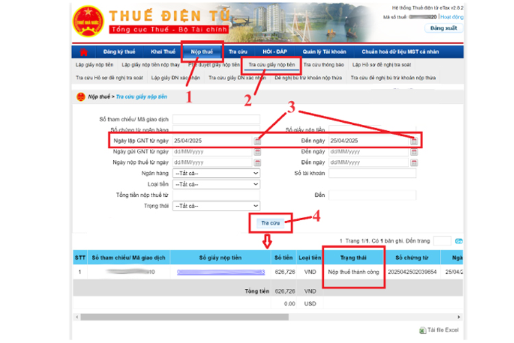 tra cứu giấy nộp