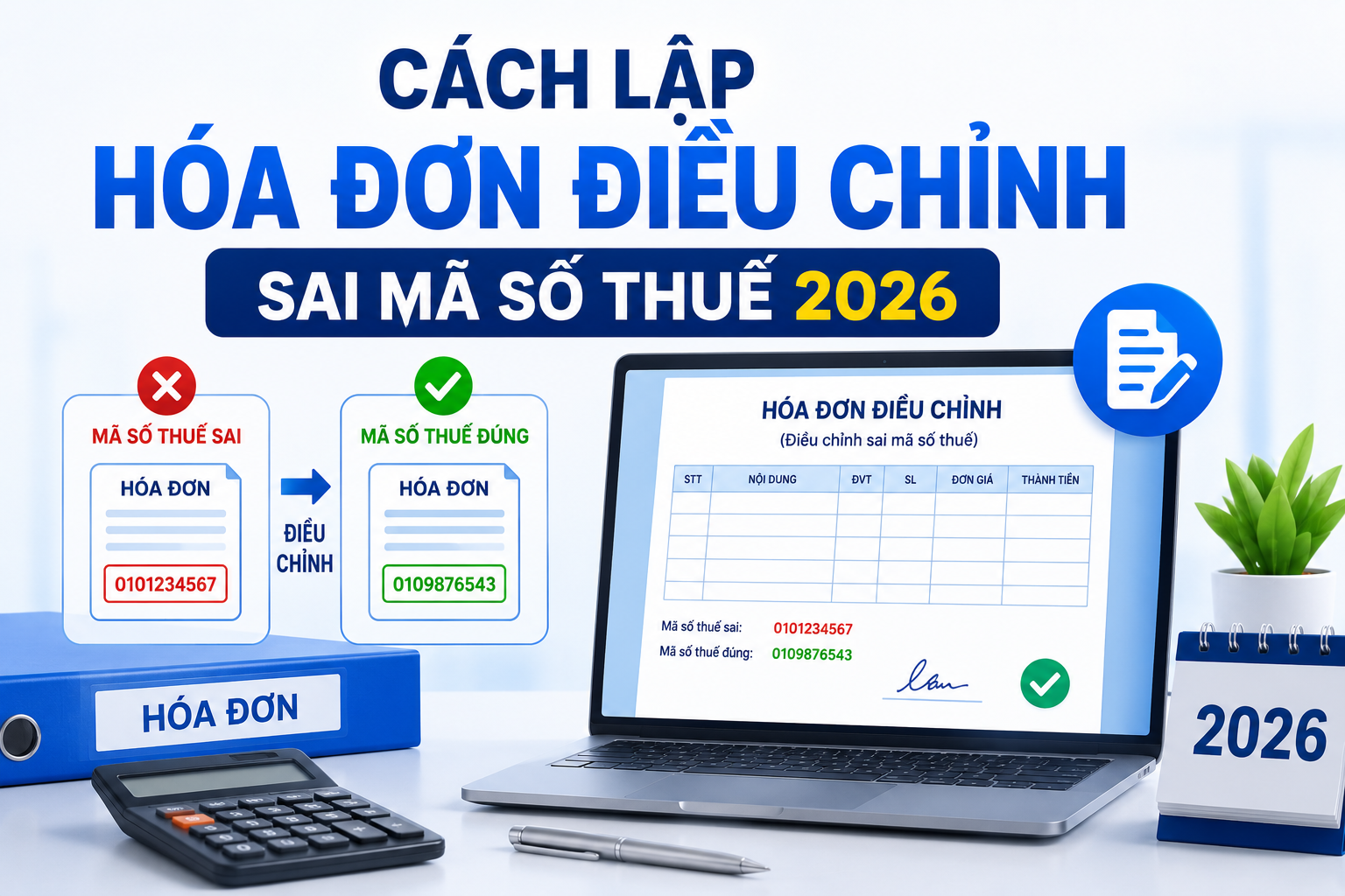 Cách lập hóa đơn điều chỉnh sai mã số thuế 2026