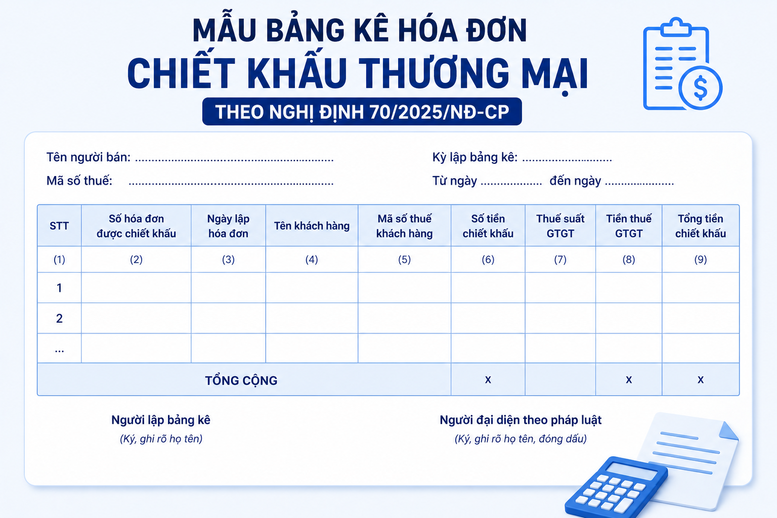 Mẫu bảng kê hóa đơn chiết khấu thương mại theo Nghị định 70
