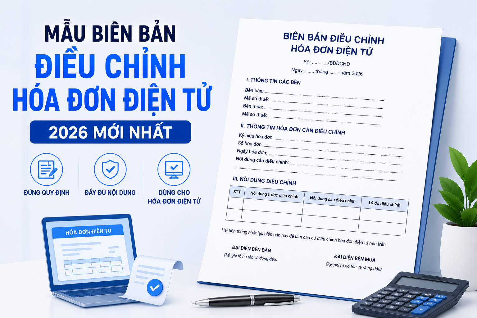 Mẫu biên bản điều chỉnh hóa đơn điện tử 2026 mới nhất