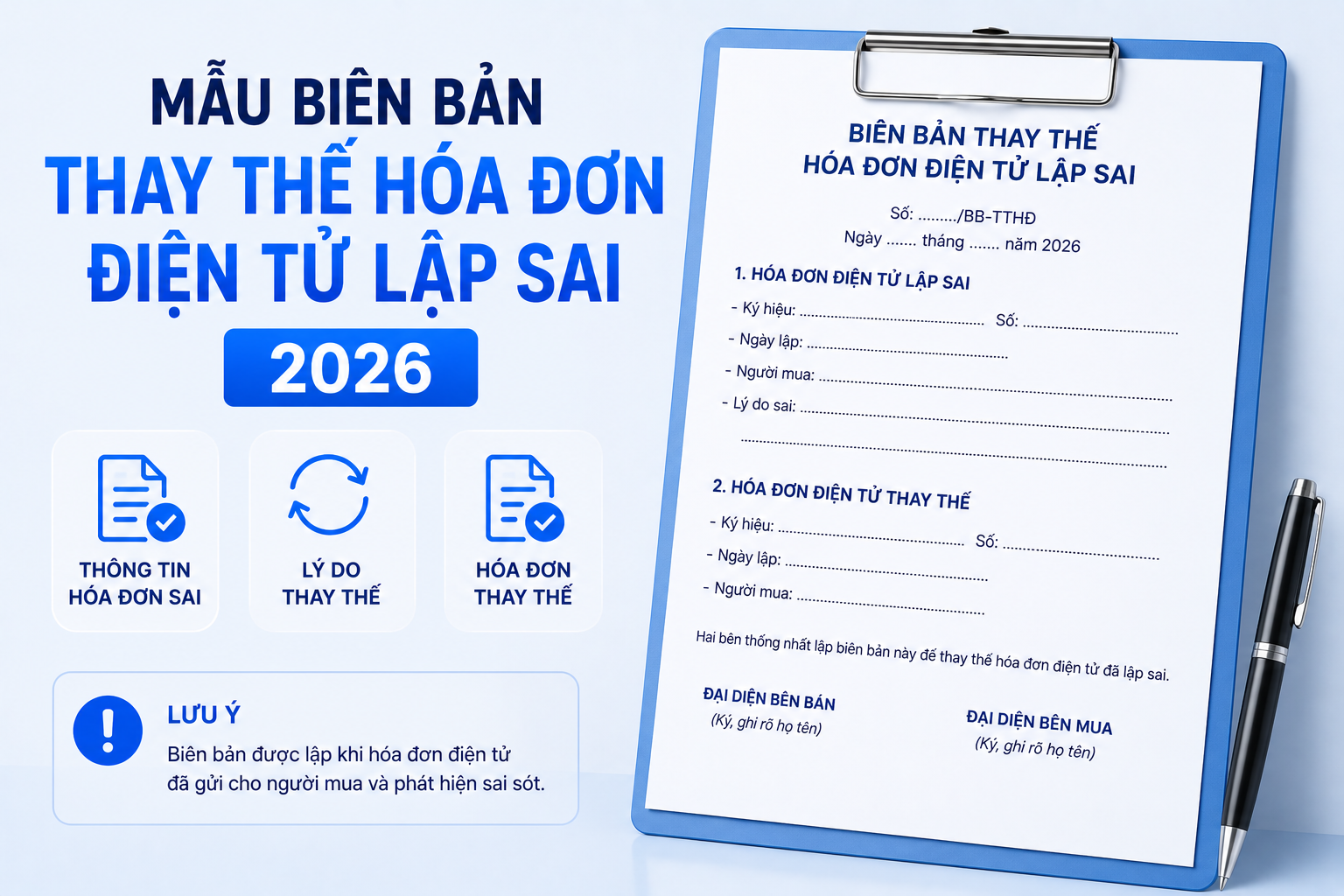Mẫu biên bản thay thế hoá đơn điện tử lập sai 2026