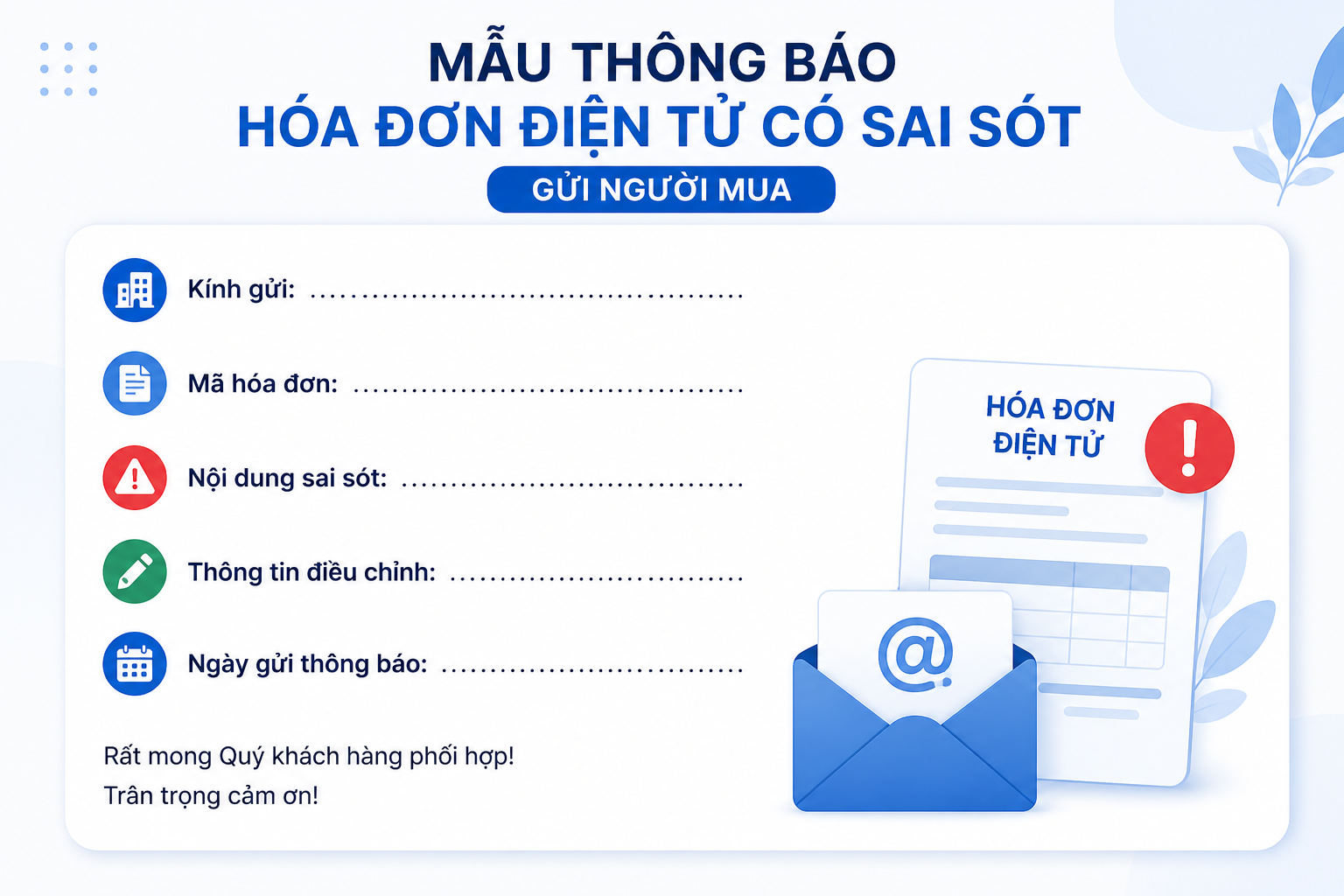 Mẫu thông báo hóa đơn điện tử có sai sót cho người mua