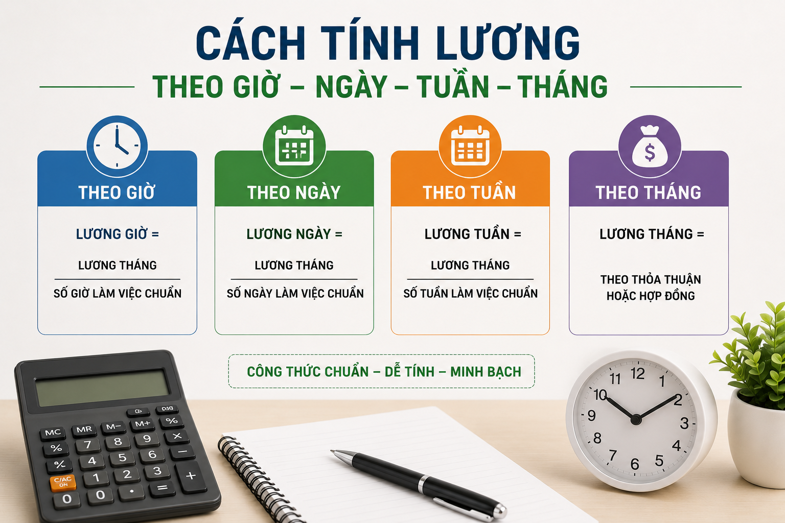 Cách tính lương theo giờ, ngày, tuần, tháng theo công thức chuẩn
