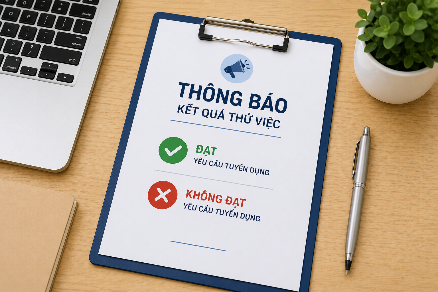 Mẫu thông báo kết quả thử việc đạt hoặc không đạt yêu cầu tuyển dụng