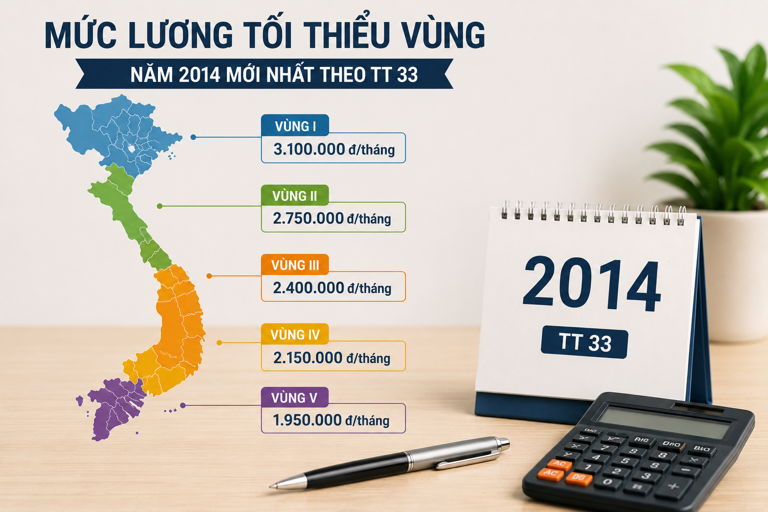 Mức lương tổi thiểu vùng năm 2014 mới nhất theo TT 33
