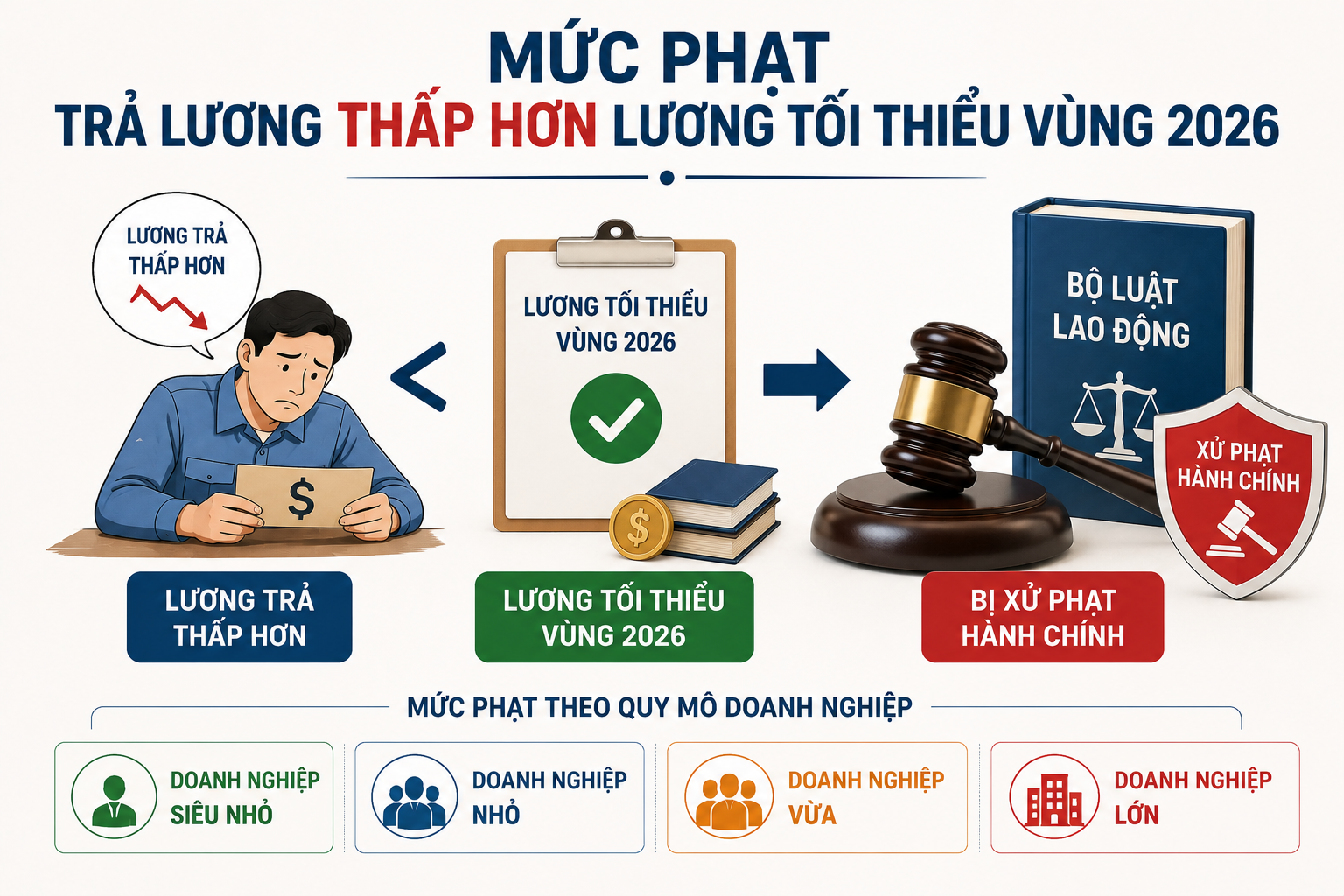 Mức phạt trả lương thấp hơn lương tối thiểu vùng 2026