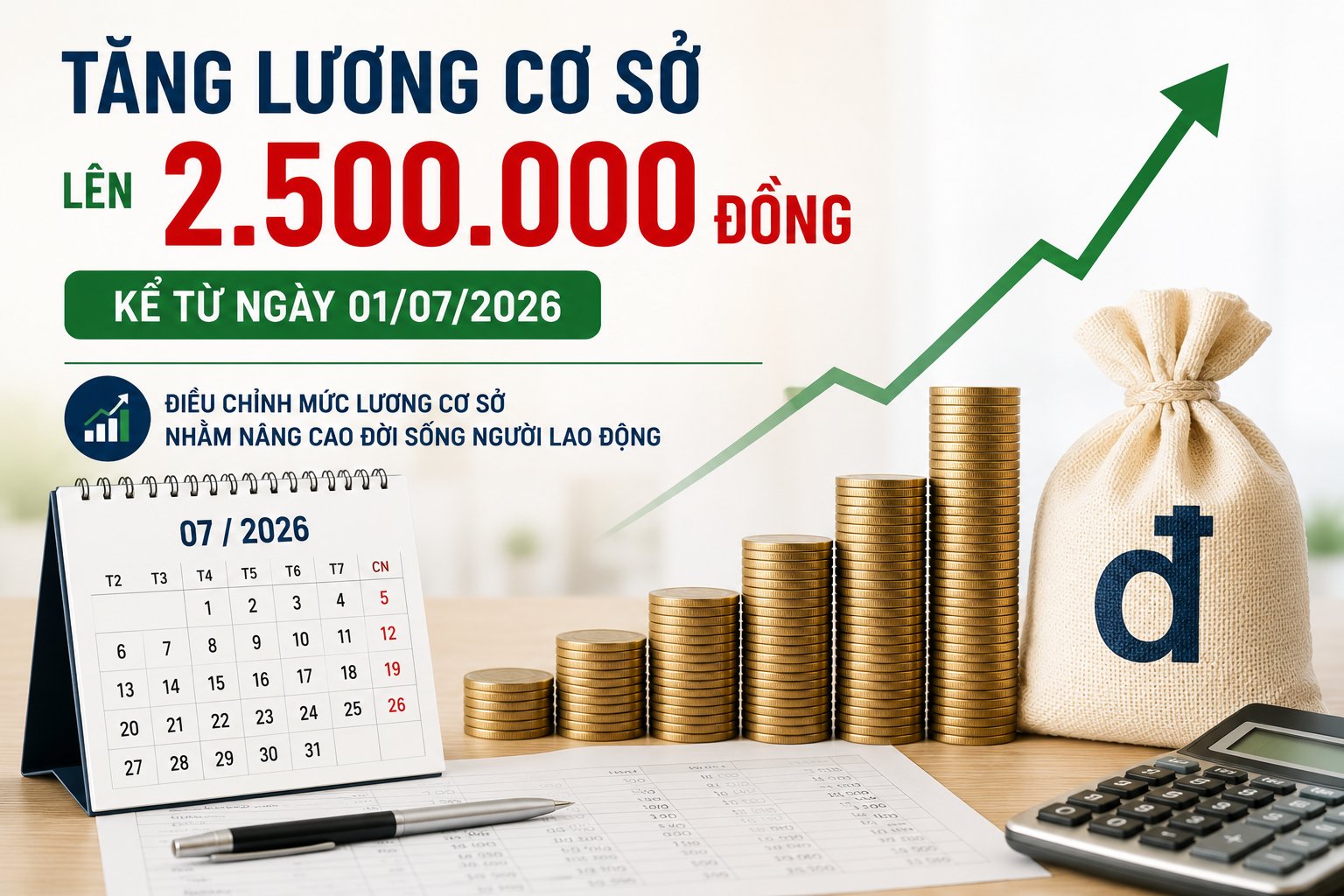 Tăng lương cơ sở lên 2.500.000 đồng kể từ ngày 01/07/2026