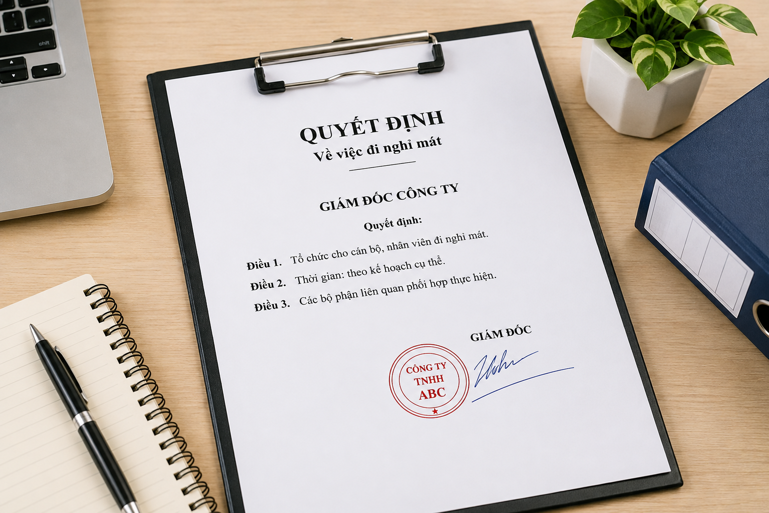 Mẫu quyết định của giám đốc về việc đi nghỉ mát