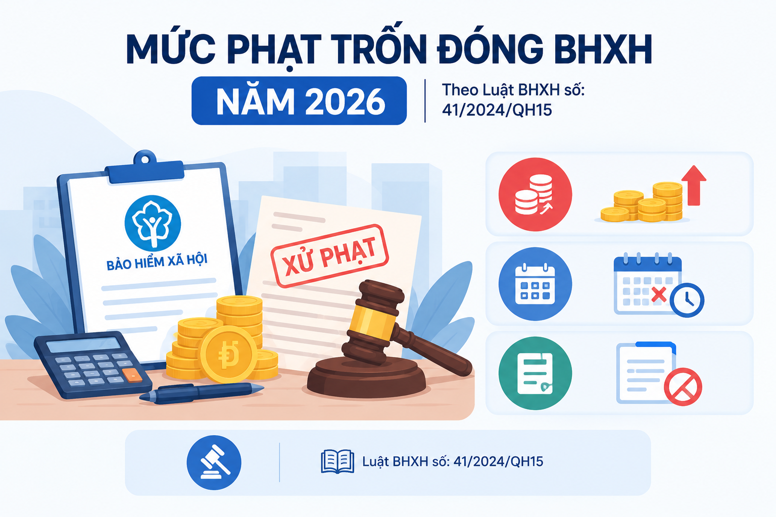 Mức phạt trốn đóng BHXH 2026 theo Luật Bảo hiểm xã hội số: 41/2024/QH15